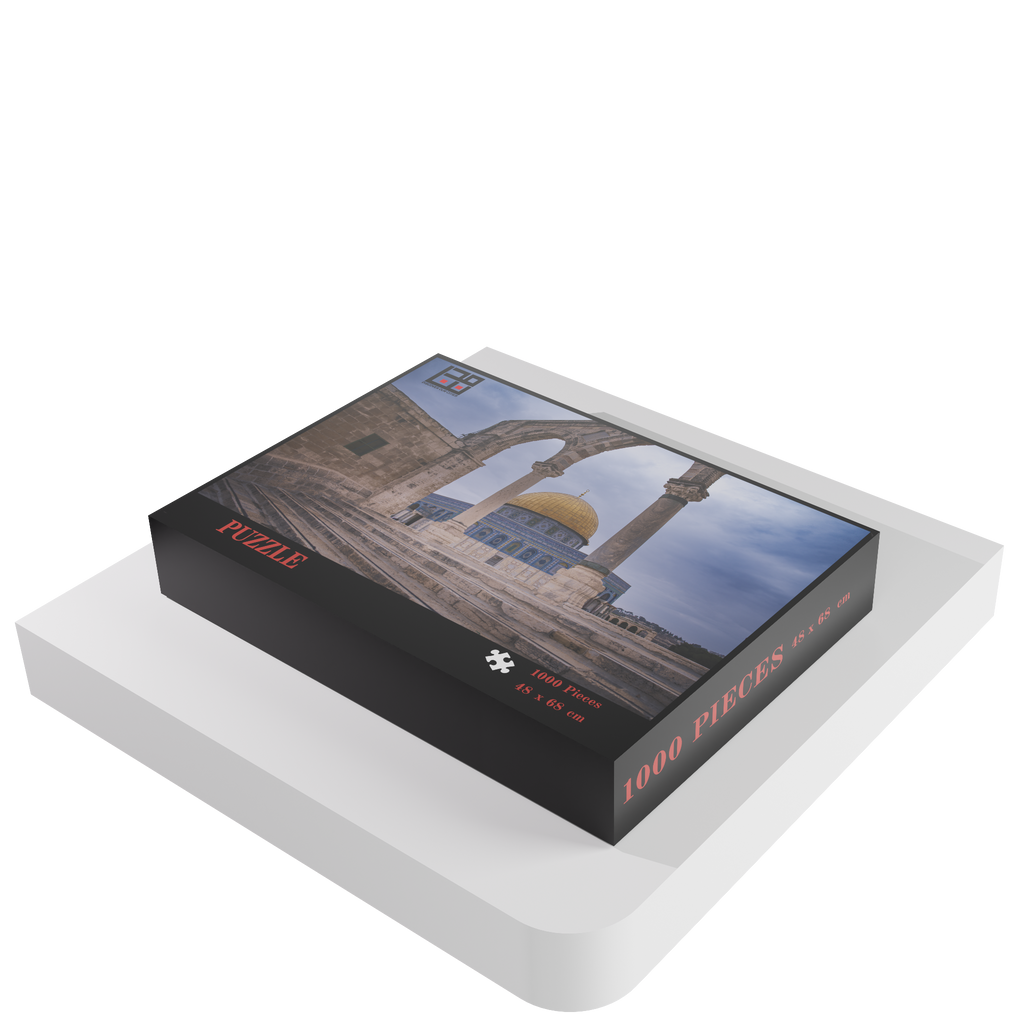 Jerusalem 1000 piece puzzle box by Mudununa featuring Dome of the Rock and historic stone architecture