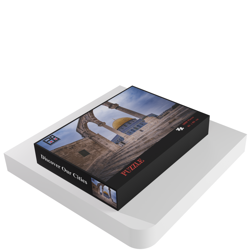 Jerusalem 1000 piece puzzle box by Mudununa featuring Dome of the Rock and historic stone architecture