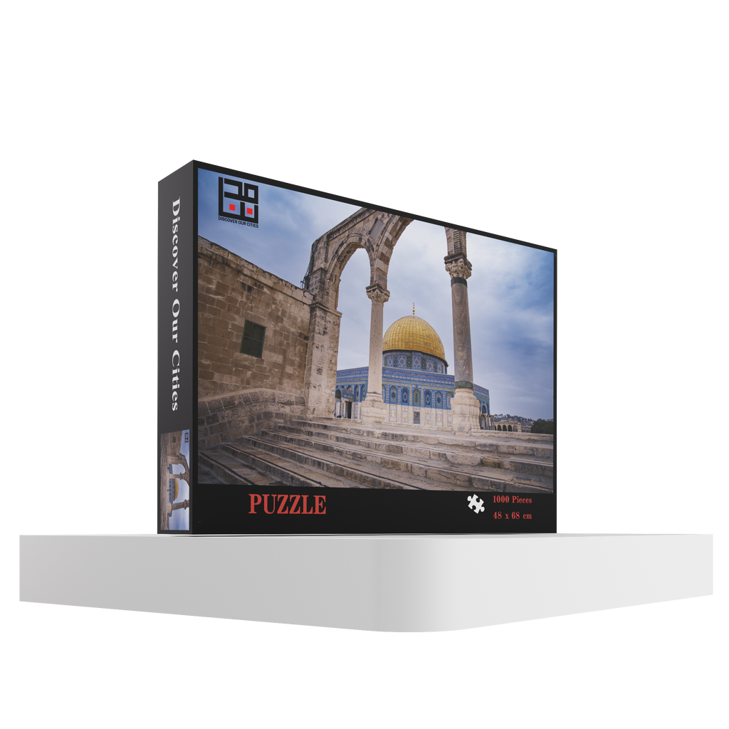 Jerusalem 1000 piece puzzle box by Mudununa featuring Dome of the Rock and historic stone architecture